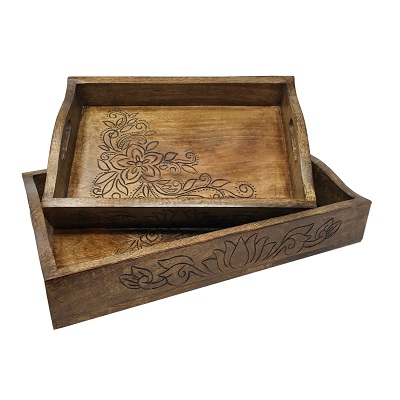 Set of 2 Spring Bouquet Trays-Coffee